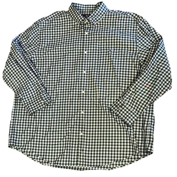 Vineyard Vines Mens XXL Dark Green and Lt. Gray Checked Long Sleeve Shirt - Picture 1 of 6
